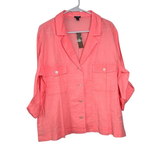 J. Crew Linen Blend Pink Button-Up Blouse - Picture 1 of 6